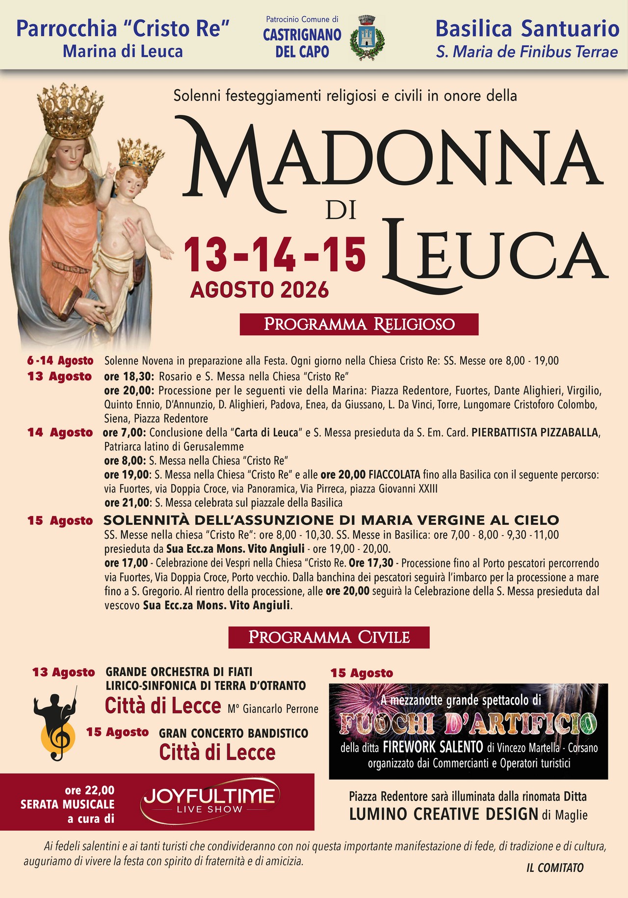 Al momento stai visualizzando Celebrazioni della Madonna di Leuca – Programma 2026